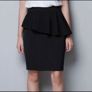 Zara Black Peplum Asymmetrical Pencil Skirt, M